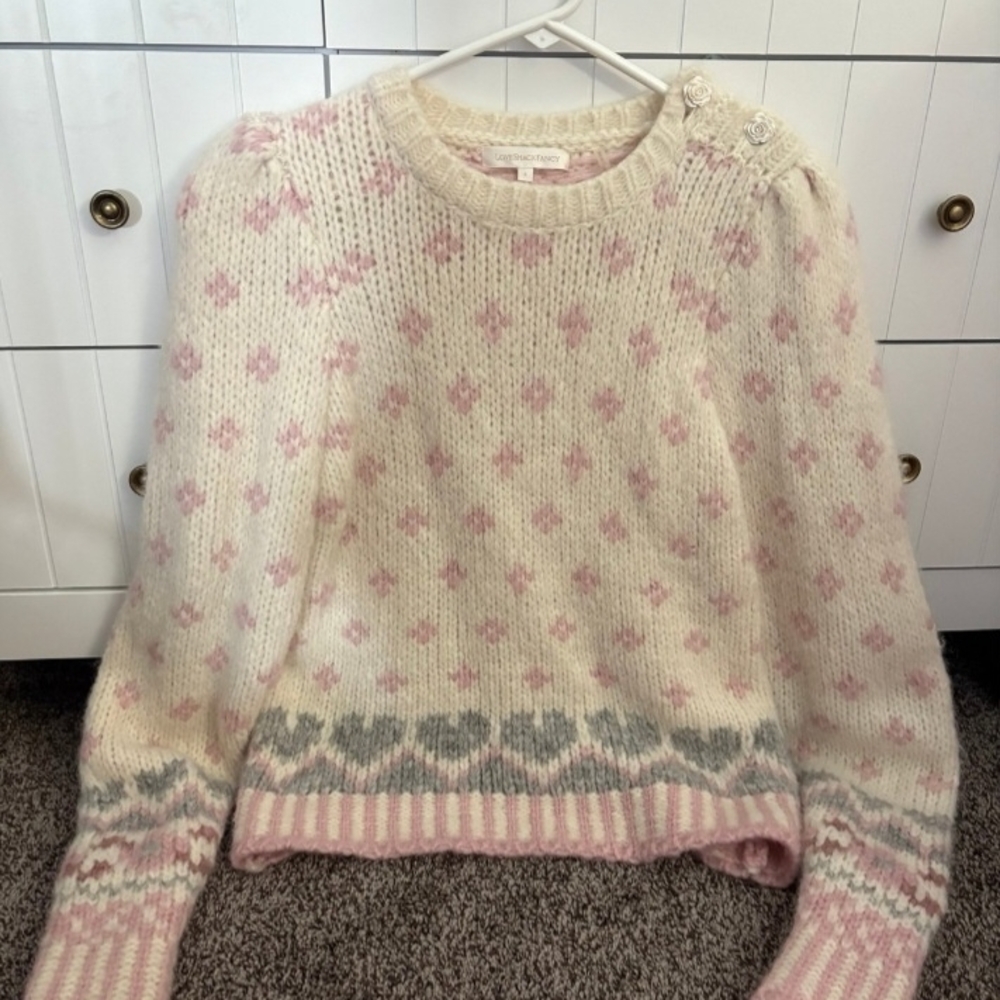 LoveShackFancy Pink and Cream Patterned Sweater